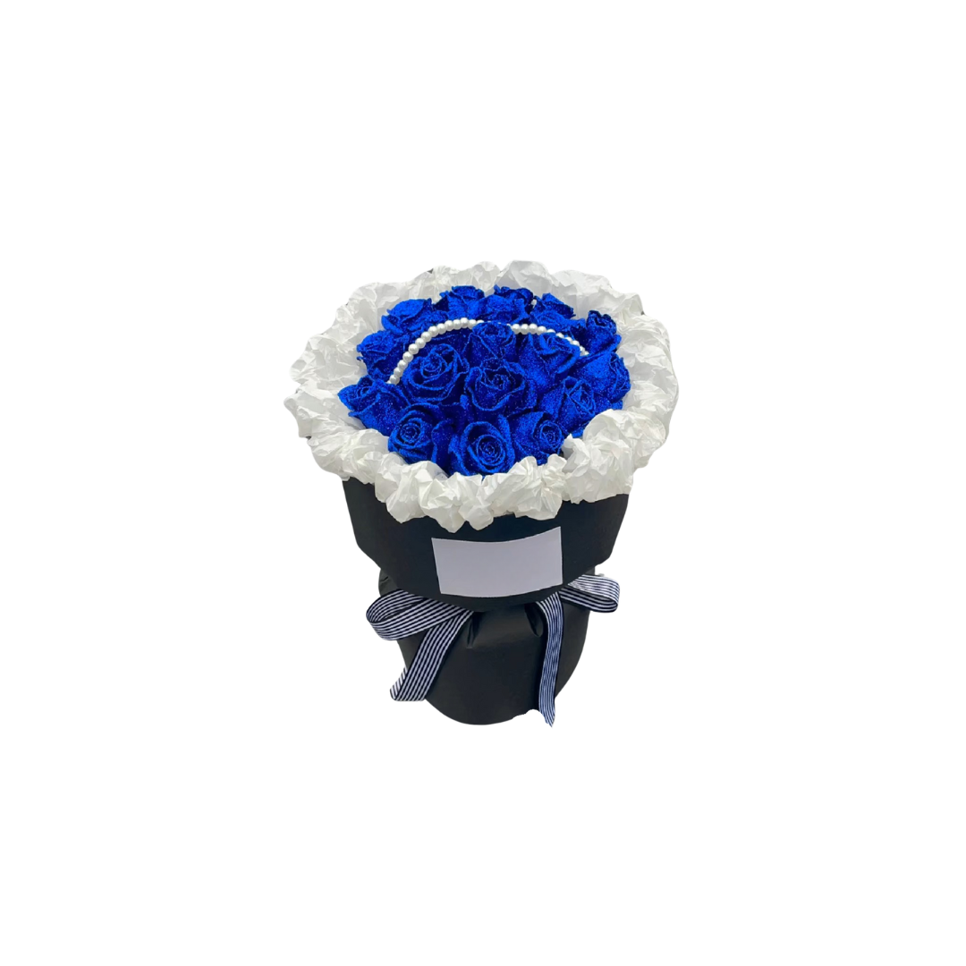 鮮花花束 - 夢幻藍玫瑰 (藍色妖姬玫瑰)-19/33枝(黑色小香風花紙)