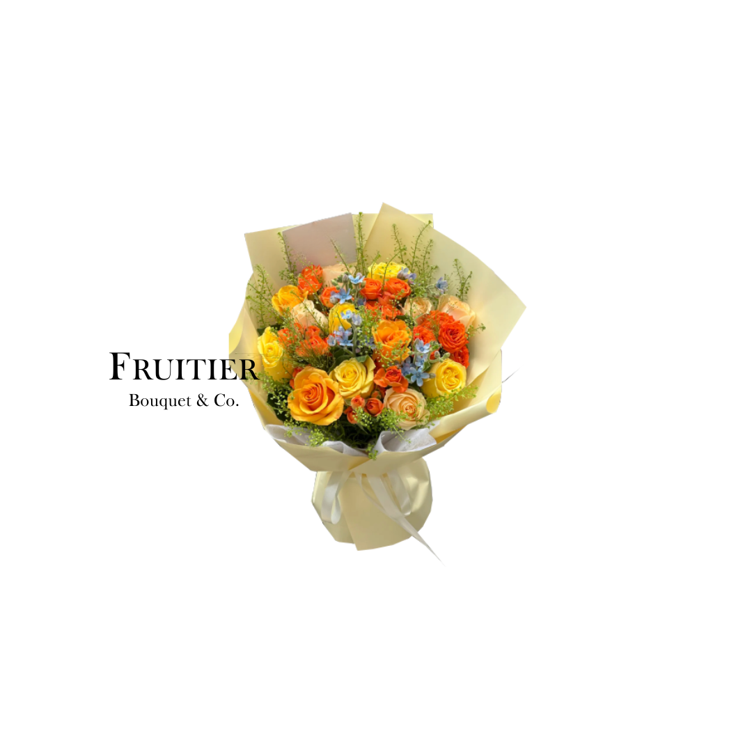鮮花花束 - 黃橙玫瑰混搭花束