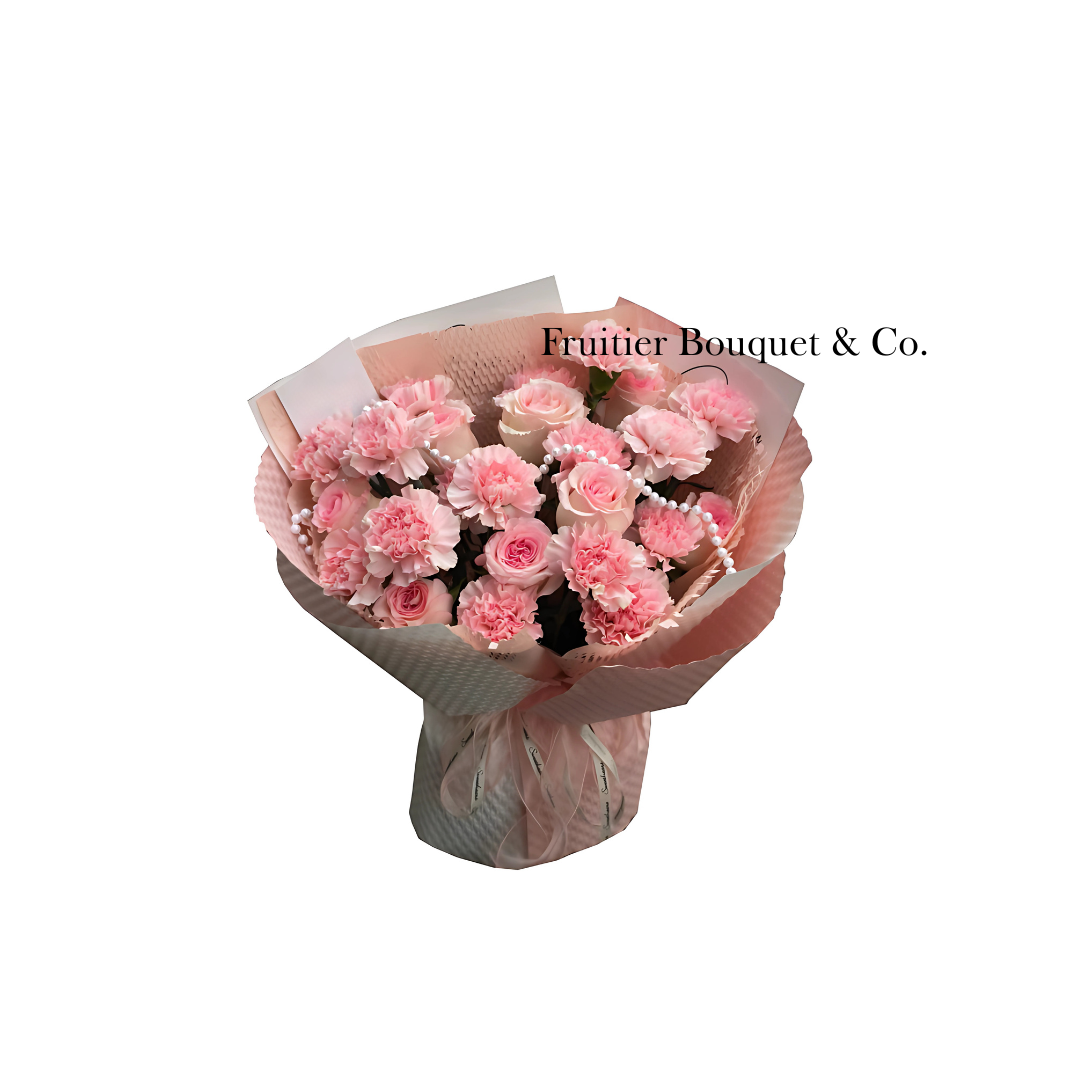 Flower Bouquet - Pink Carnation Pearl Bouquet (Brown Flower Paper) 11/33 pieces