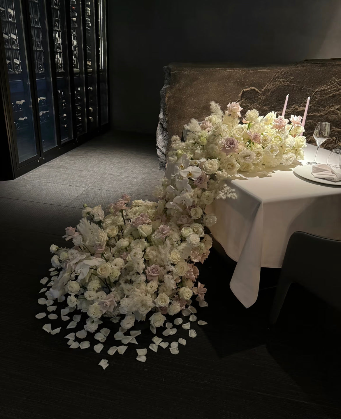 White Artificial flowers waterfall decoration| Door-to-door service