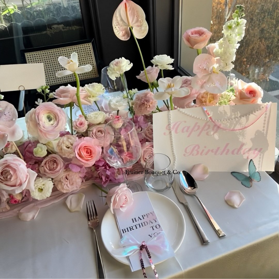 粉紅系仿生花/鮮花桌花佈置