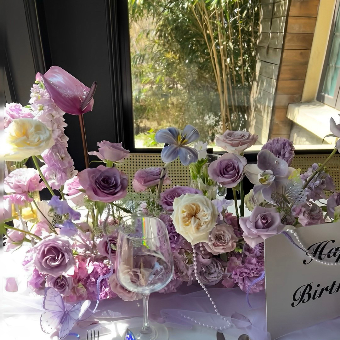 紫藍系仿生花/鮮花桌花佈置