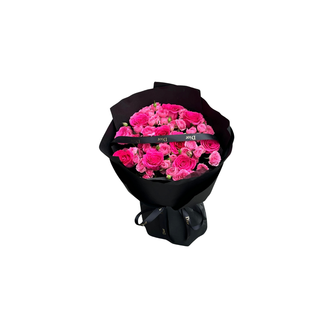 鮮花花束 - 桃紅玫瑰混搭多頭玫瑰 - M (黑色花紙)