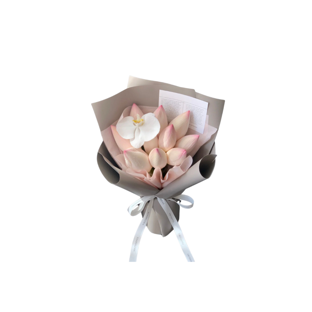 鮮花花束 - 蓮花混搭蝴蝶蘭 - S (奶啡花紙)