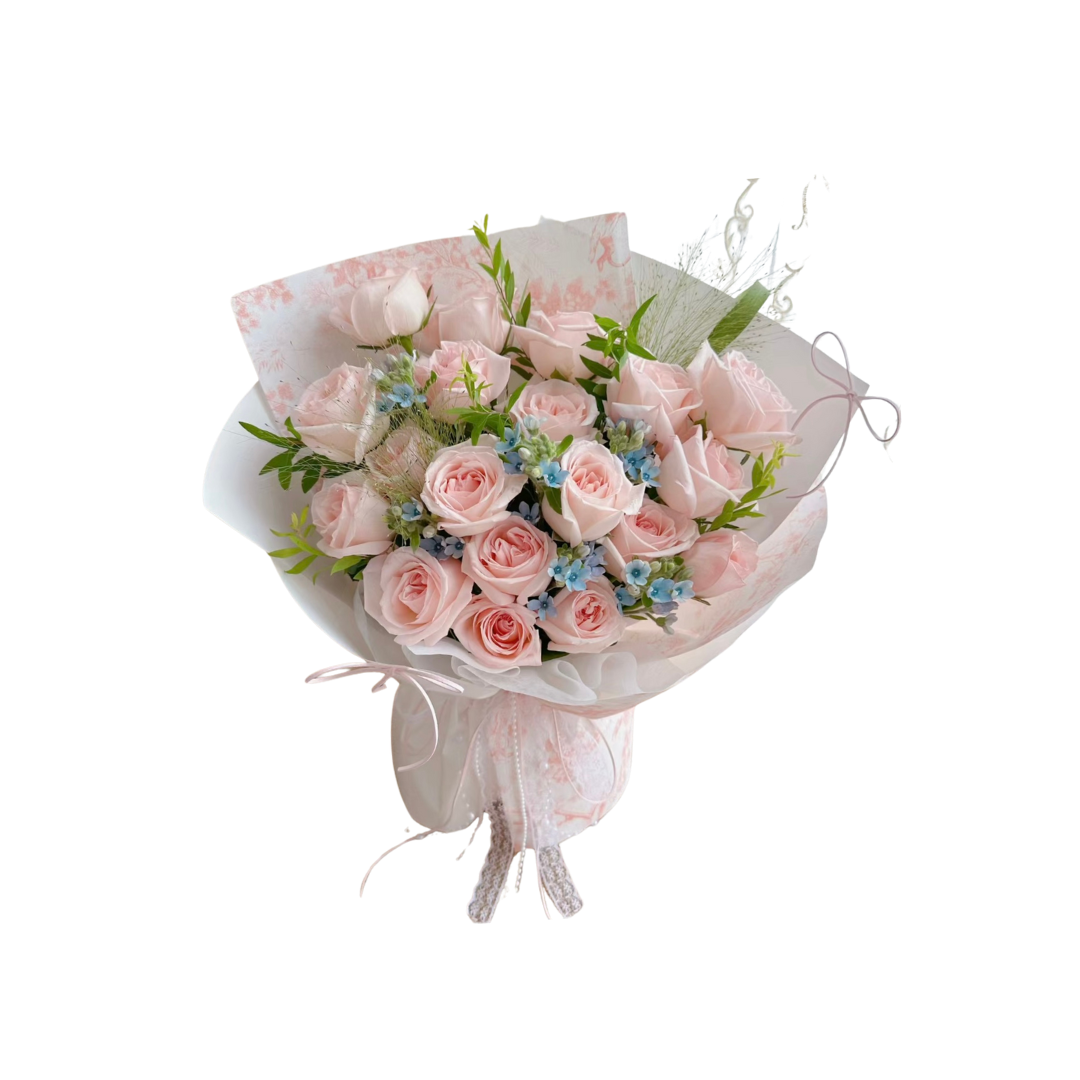 鮮花花束 - 粉玫瑰 - 19枝 (粉紅印花紙)