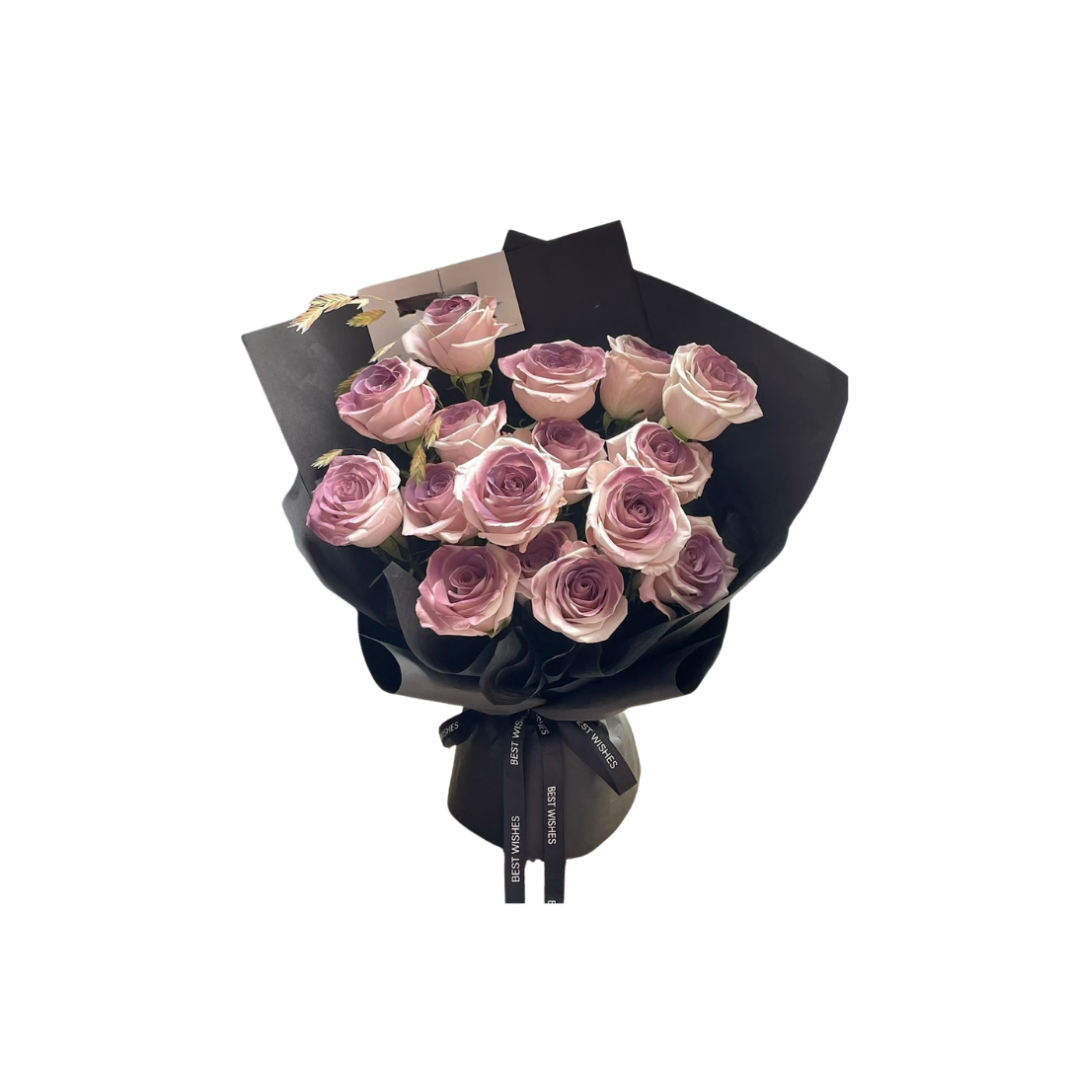 鮮花花束 - 烏梅子醬玫瑰 - 11枝/19枝 (黑色花紙)