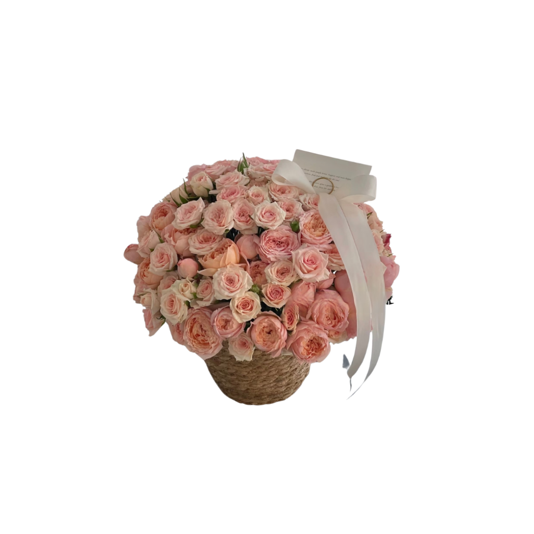 鮮花花籃 - 粉玫瑰 - 33枝 (藤籃)