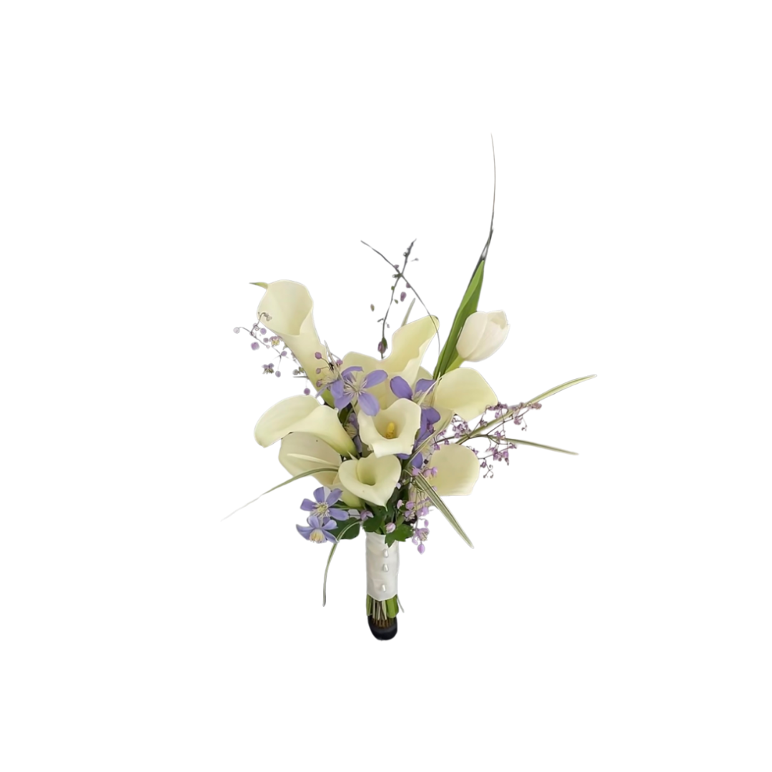 鮮花花束 - 馬蹄蓮手捧花 (白色絲帶)