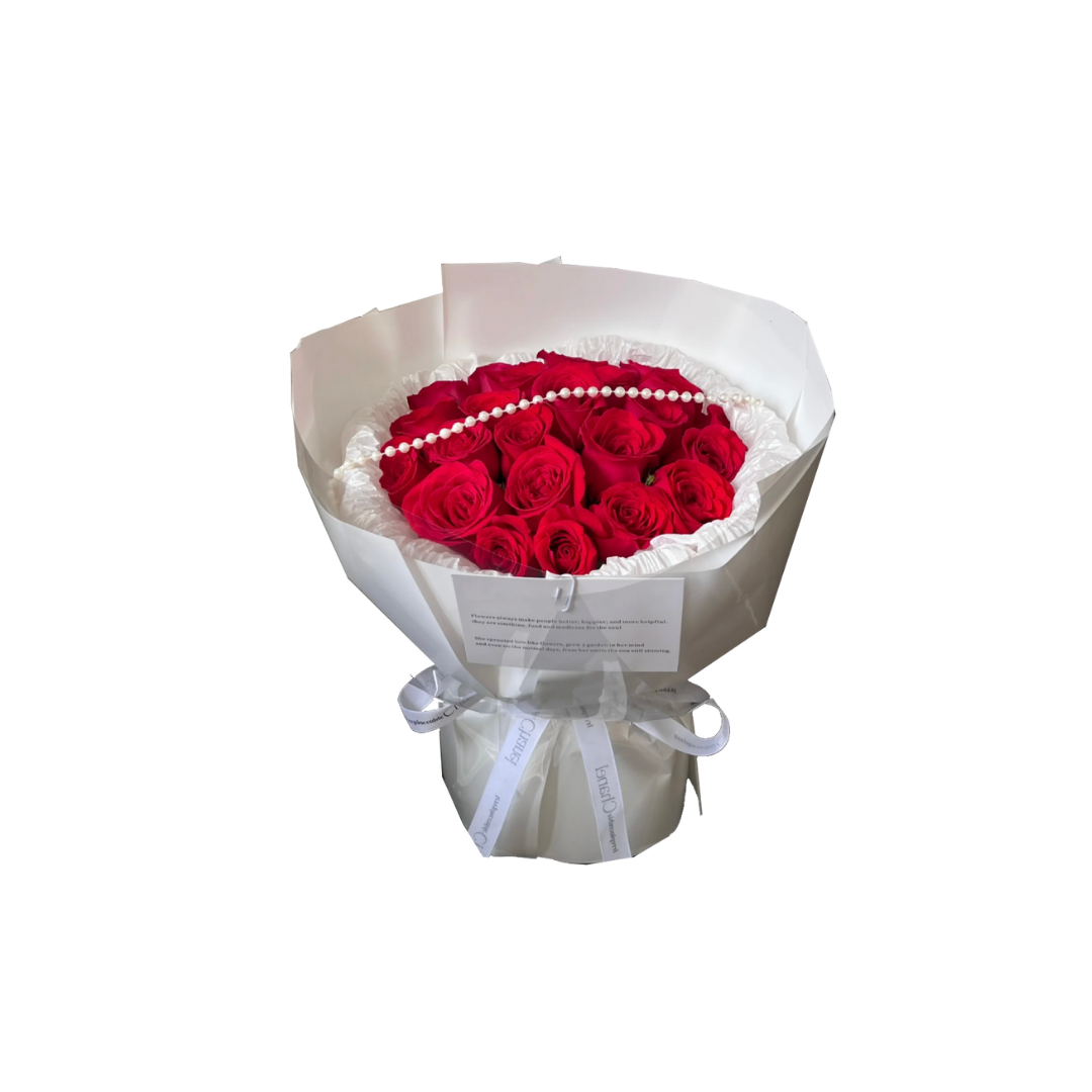 鮮花花束 - 紅玫瑰 - 19枝/33枝/52枝 (白色花紙)