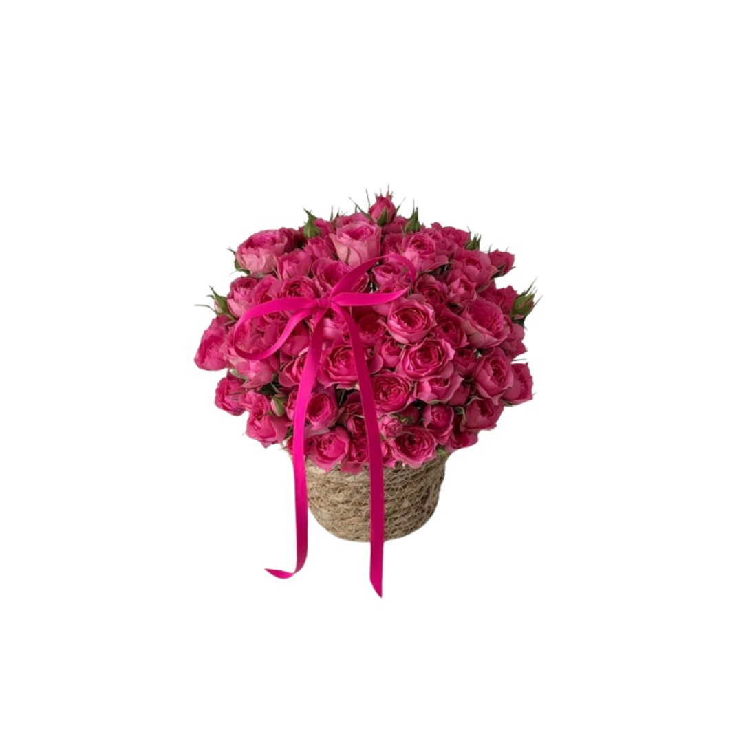 鮮花花籃 - 桃紅玫瑰 - 33枝 (藤籃)