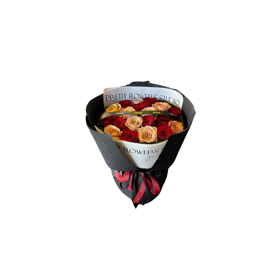 鮮花花束 - 紅玫瑰混搭粉玫瑰 - 19枝/33枝/52枝 (黑白花紙)