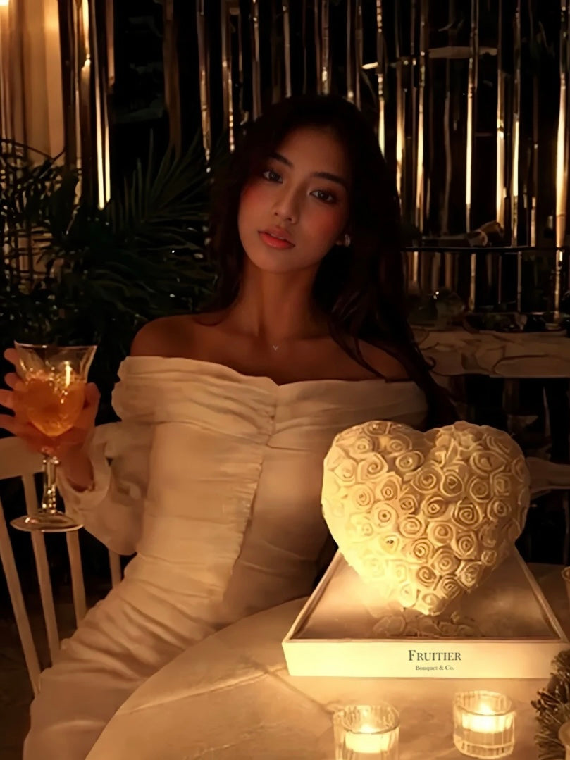 LUXE SERIES - 白色心型永生花