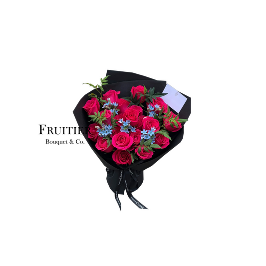鮮花花束 -  弗洛伊德玫瑰混搭藍星花花束 (19/33枝)