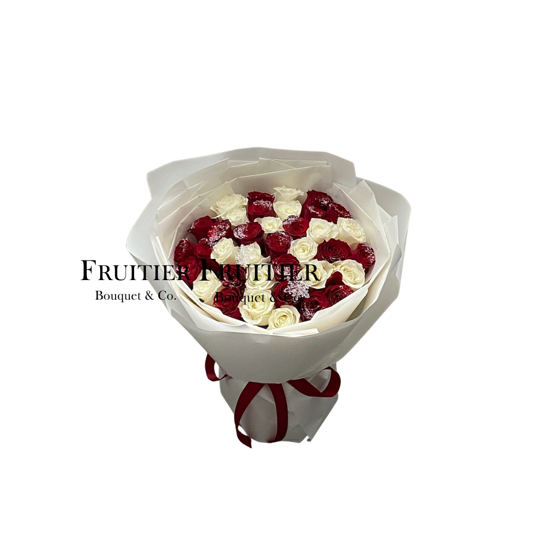 鮮花花束 - 聖誕紅白混搭玫瑰花束 (19/33/52/99枝)