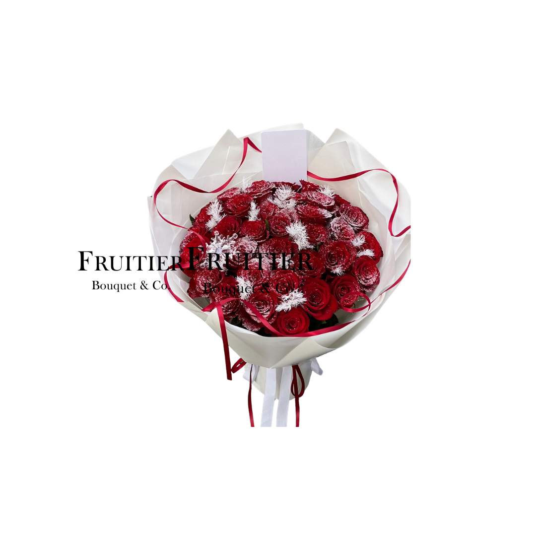 鮮花花束 - 聖誕雪花紅絲帶玫瑰花束 (19/33/52/99枝)