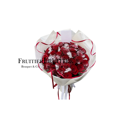 鮮花花束 - 聖誕雪花紅絲帶玫瑰花束 (19/33/52/99枝)