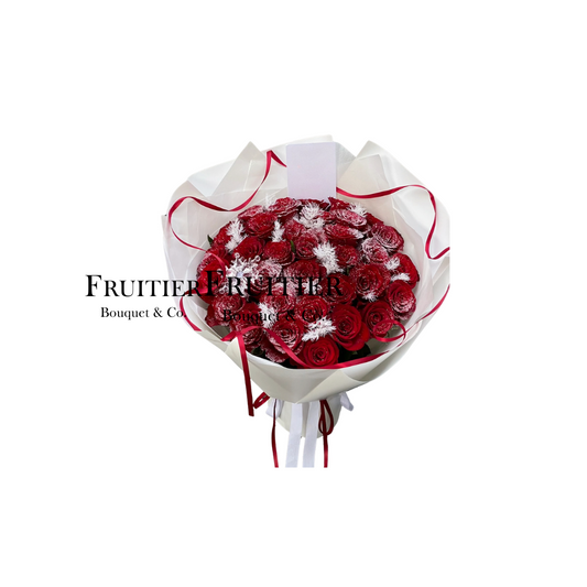 鮮花花束 - 聖誕雪花紅絲帶玫瑰花束 (19/33/52/99枝)