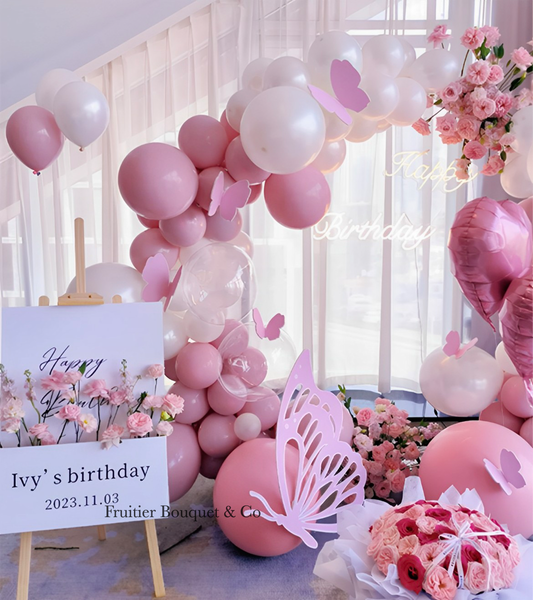 Birthday decoration service-pink butterfly balloon arch