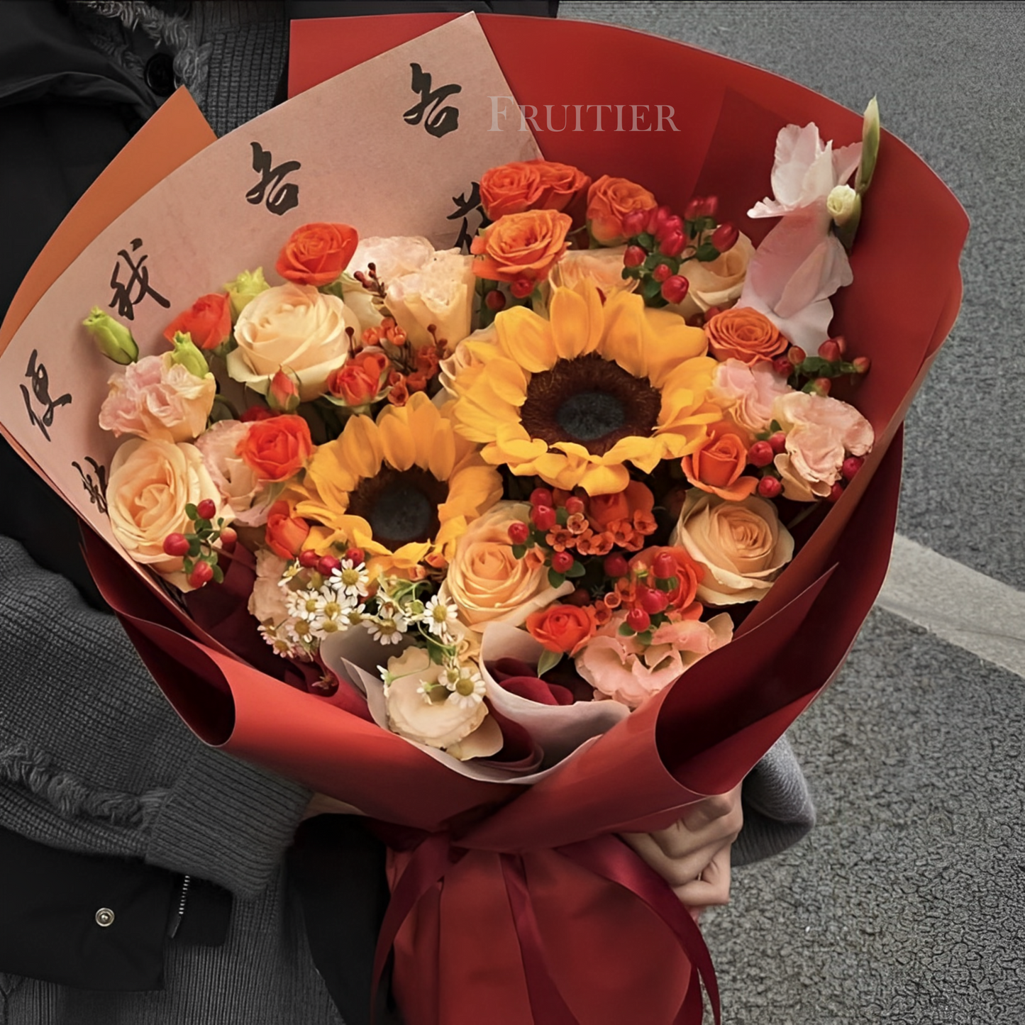 [Sun Bouquet] Elegant red sunflower mix and match bouquet {No.: B21017}