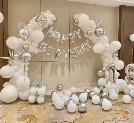 Birthday decoration service-white diamond balloon arch