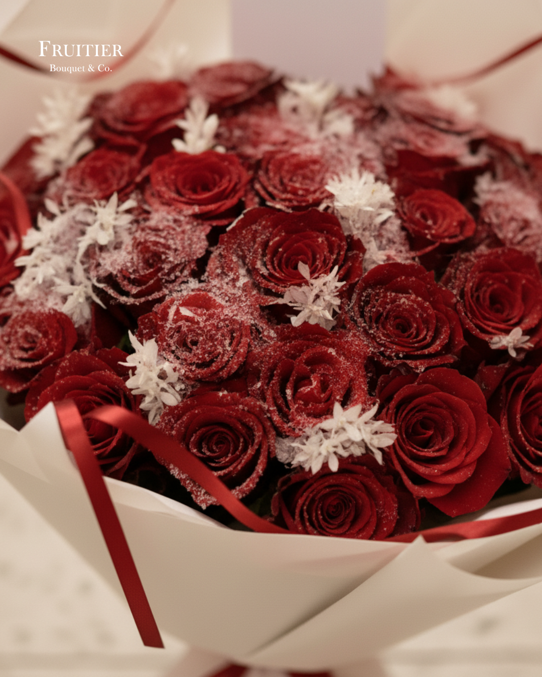 鮮花花束 - 聖誕雪花紅絲帶玫瑰花束 (19/33/52/99枝)
