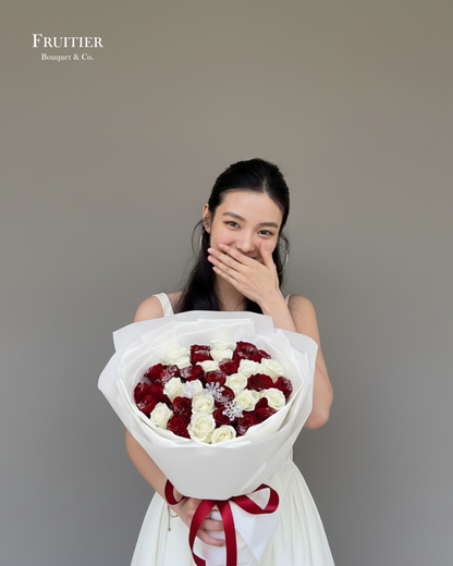 鮮花花束 - 聖誕紅白混搭玫瑰花束 (19/33/52/99枝)