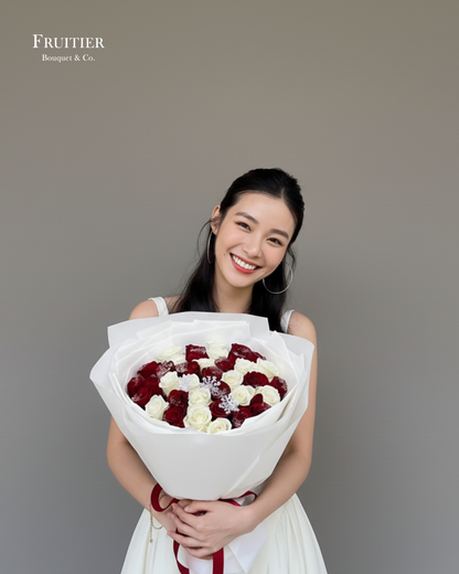 鮮花花束 - 聖誕紅白混搭玫瑰花束 (19/33/52/99枝)