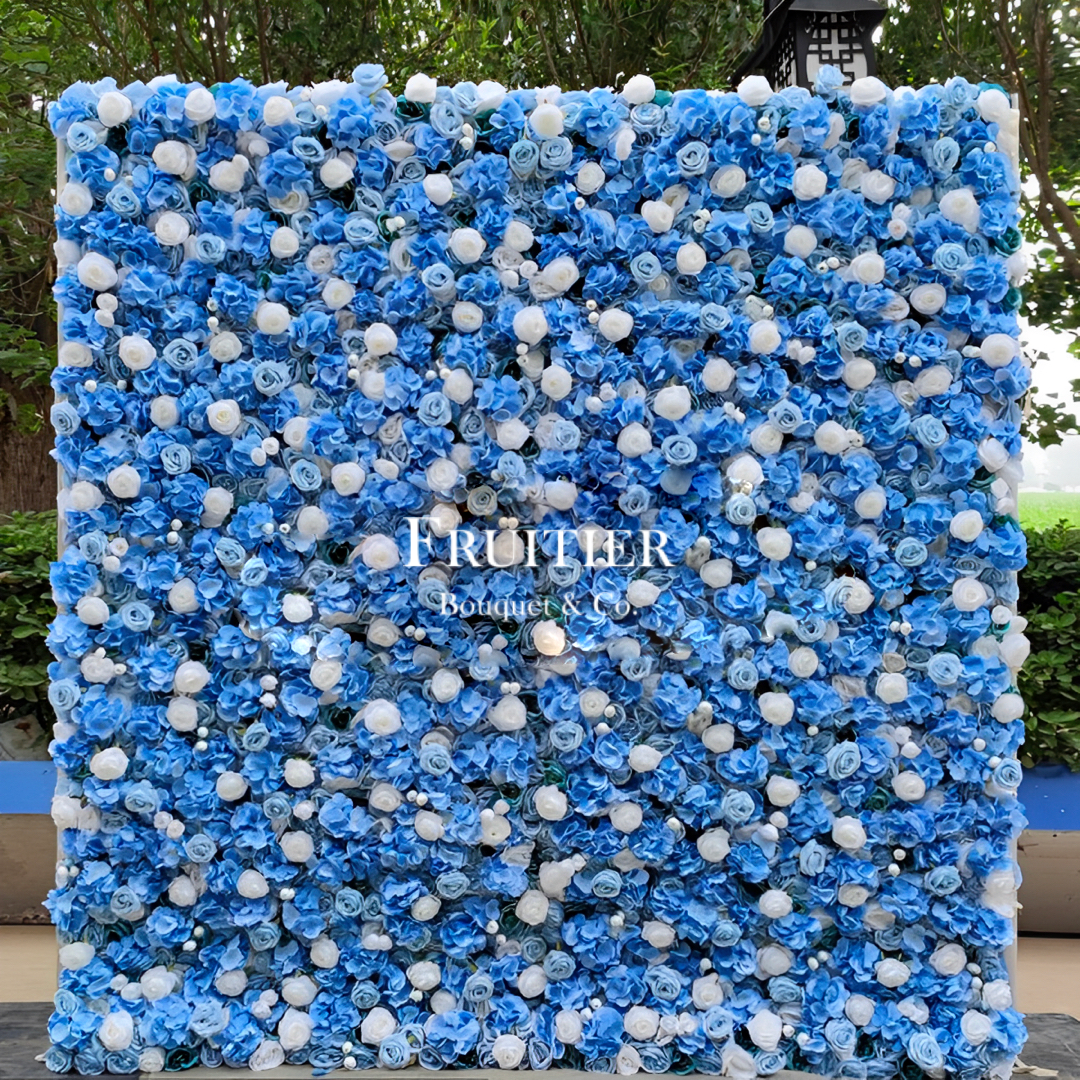 Wedding Decoration- Blue Silk Flower Backdrop 
