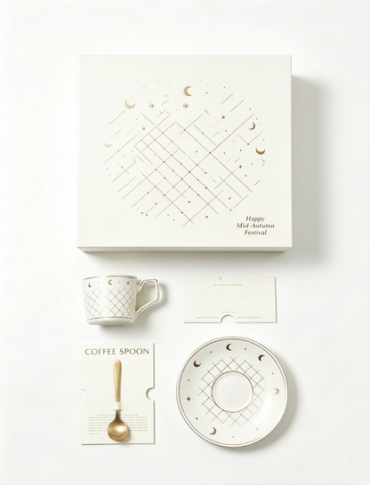 Mid-Autumn Festival Gift Box - Bone China Coffee Cup Set | Business Bulk Orders Available