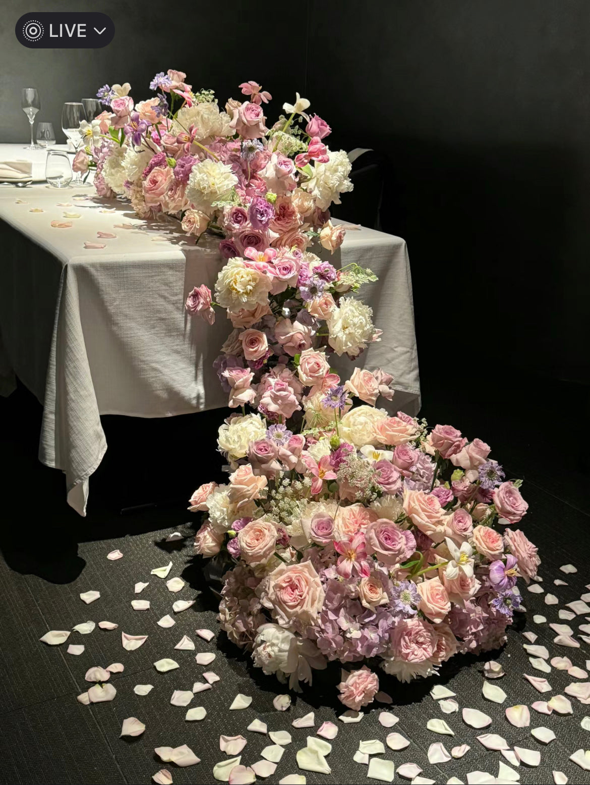 Pink Artificial flowers waterfall decoration| Door-to-door service