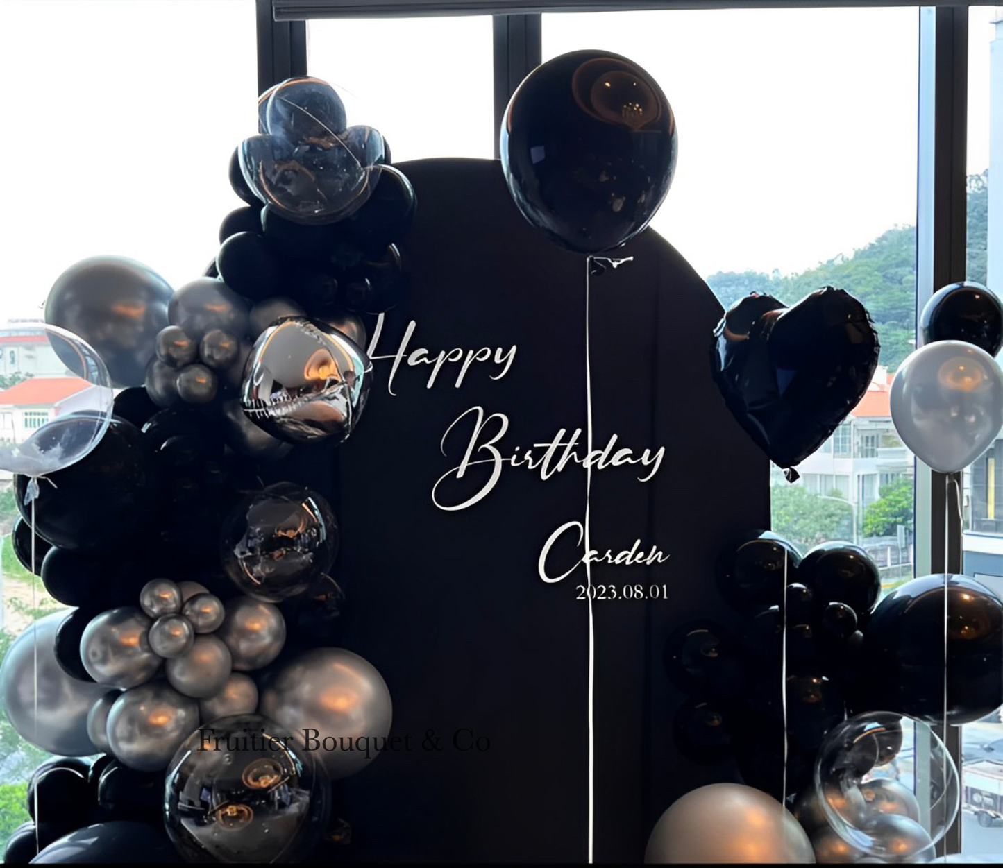 Birthday decoration service-black and silver balloon theme party