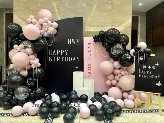 Birthday decoration service-pink and black balloon theme party