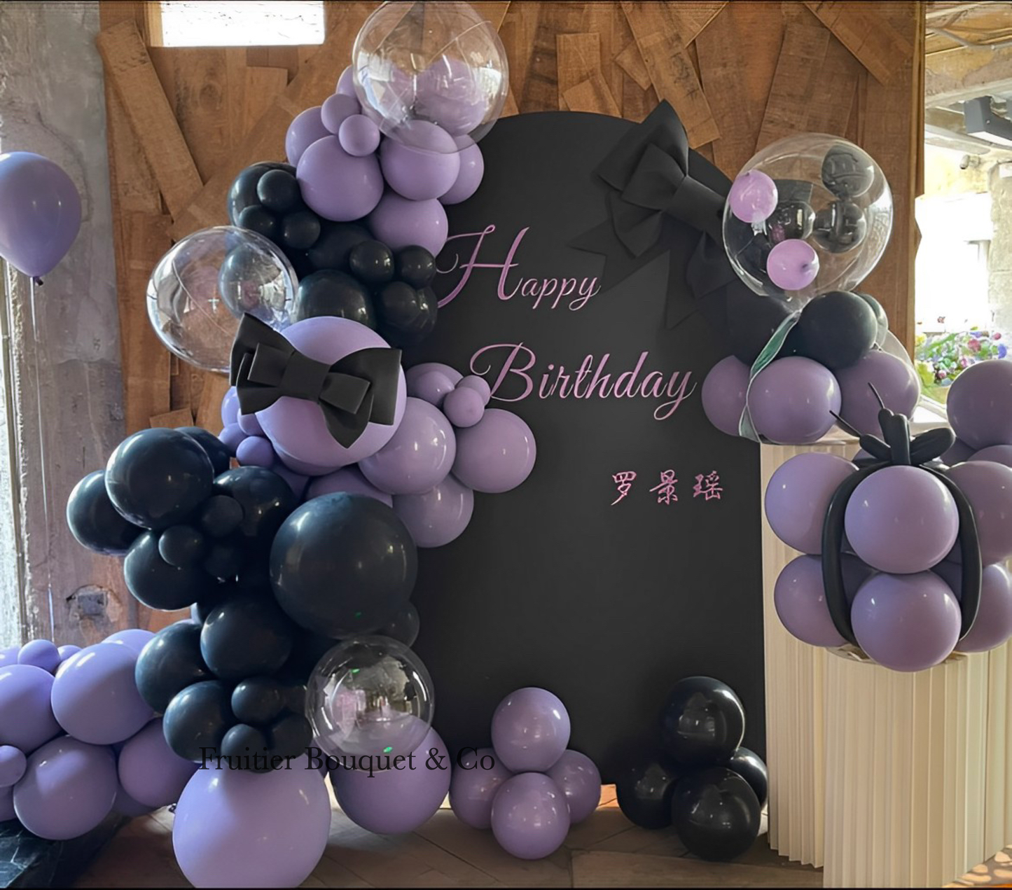 Birthday decoration service-black and purple balloon theme party