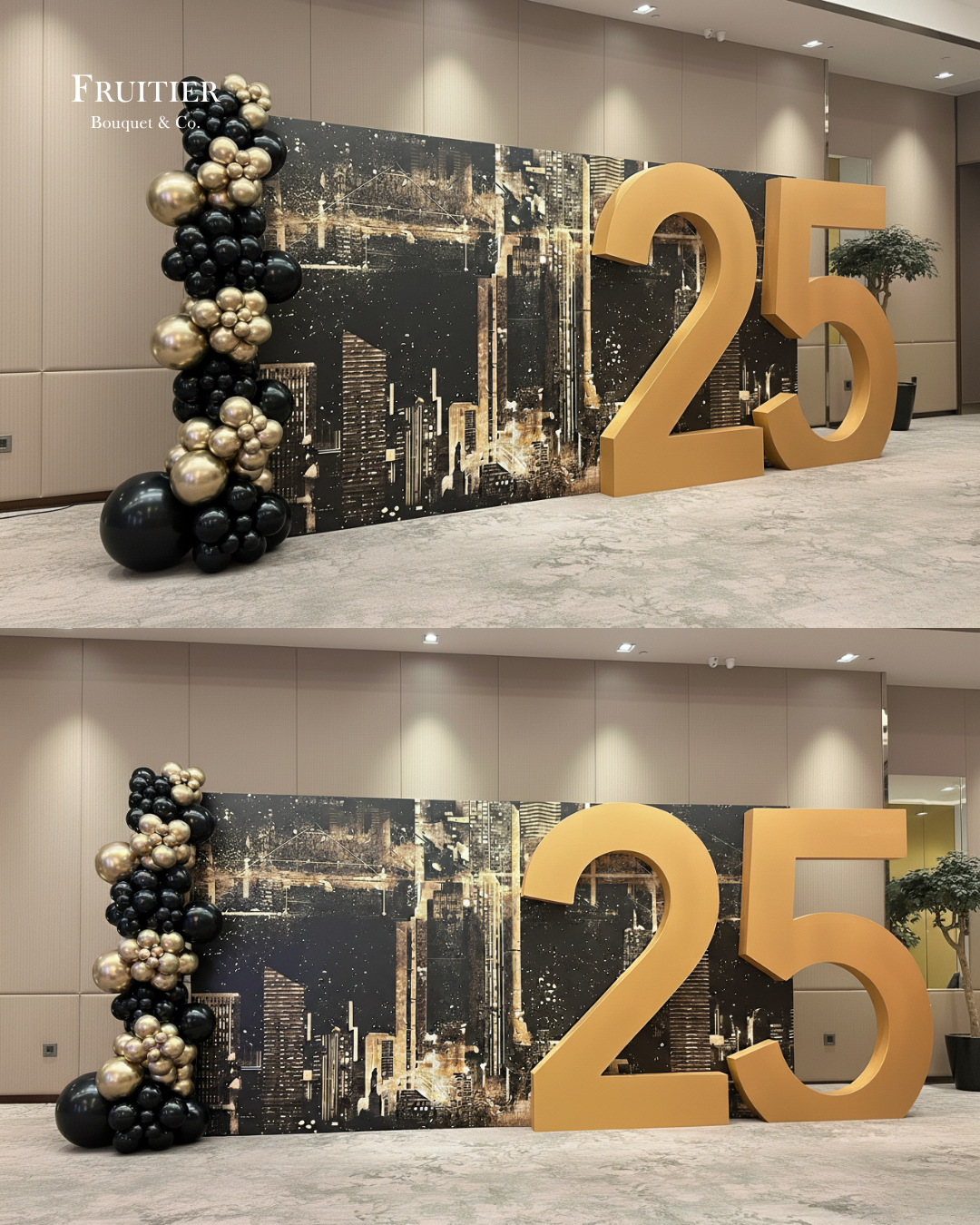 商業花藝佈置：金色25氣球背景佈置 佈置圖 1